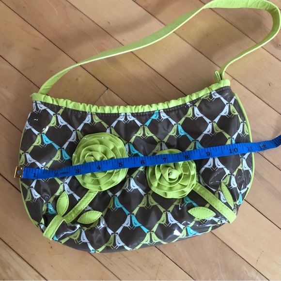 Vera Bradley lime green and brown shoulder bag, vintage style. Vinyl material. - Picture 3 of 5